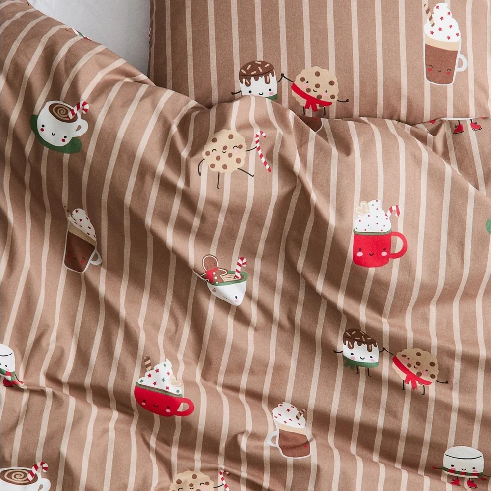 H&M Brown Striped Duvet Cover with Cute Design